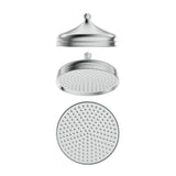 Mica Heritage Shower Head in Chrome - front view, bathroom fixture