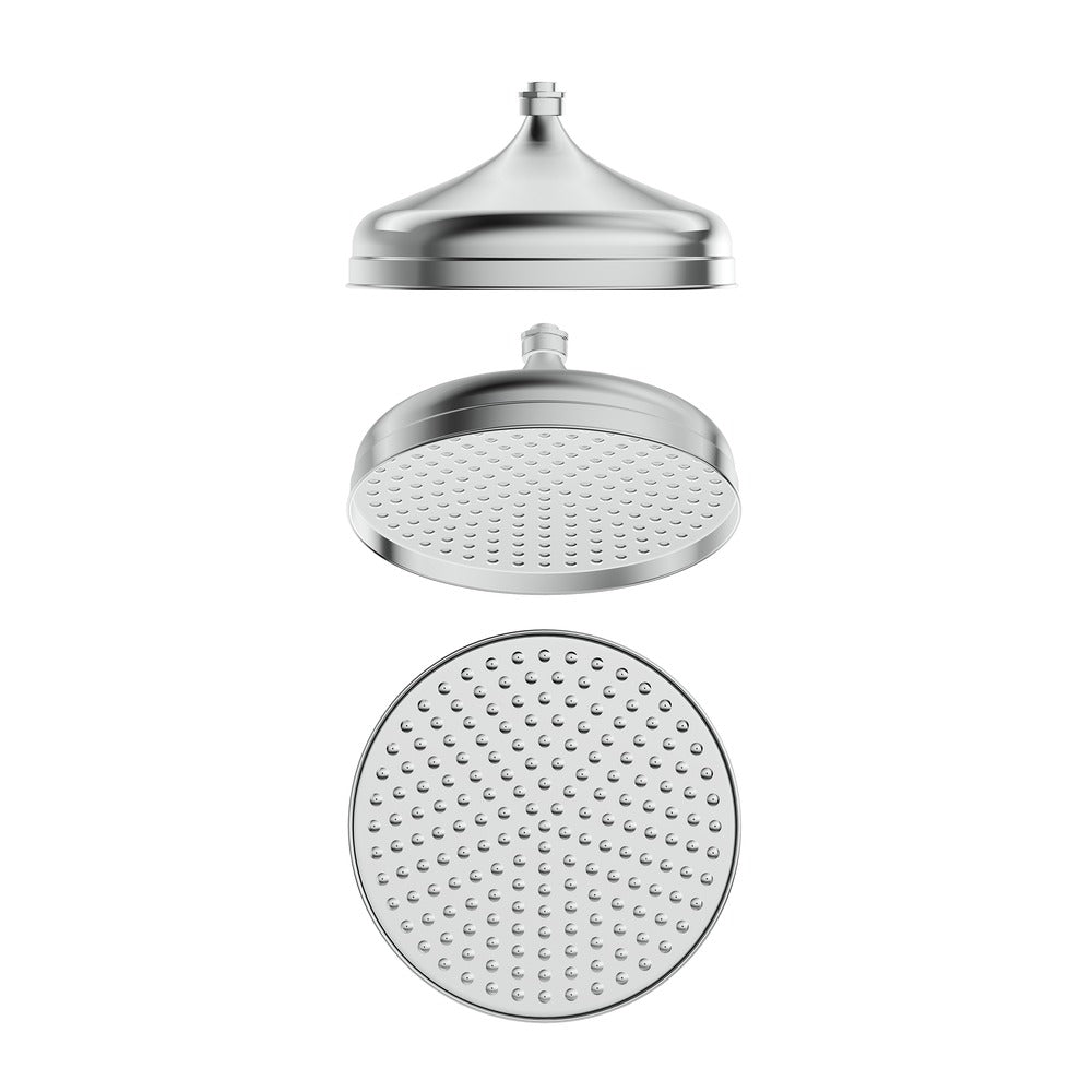 Mica Heritage Shower Head in Chrome - front view, bathroom fixture