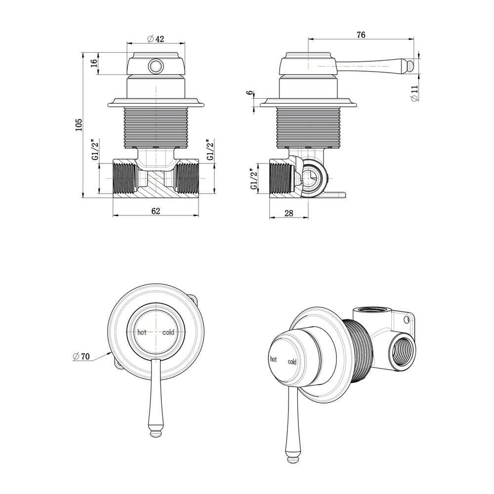 Mica Heritage Shower Mixer - TRIM KIT ONLY - Chrome