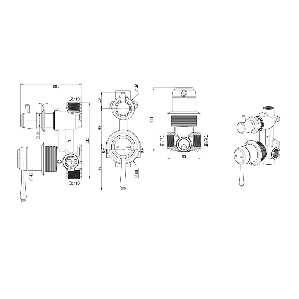 Mica Heritage Shower Mixer Diverter - TRIM KIT ONLY - Chrome
