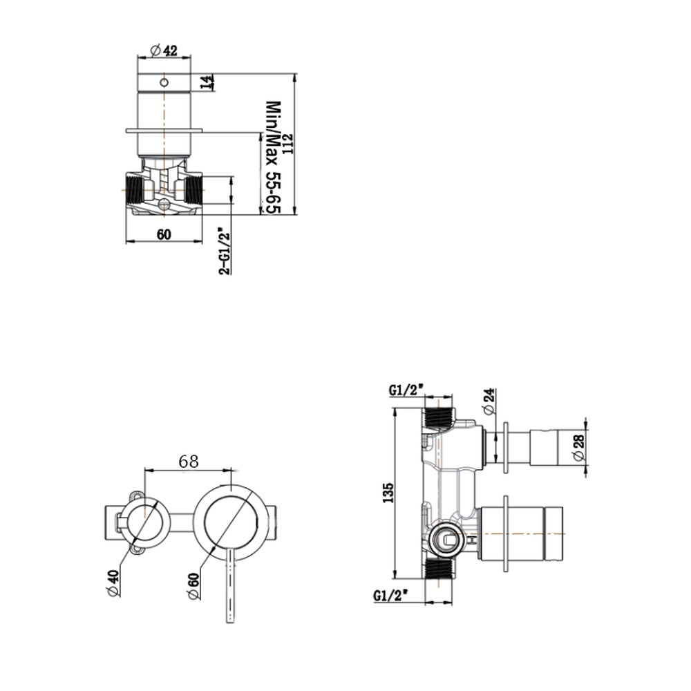 Mica Shower Mixer Diverter - Sideways - BODY - N/A