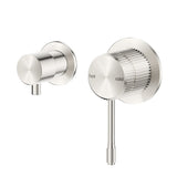 Mica Fluted Shower Mixer Diverter - Sideways in Brushed Nickel - close-up detail view