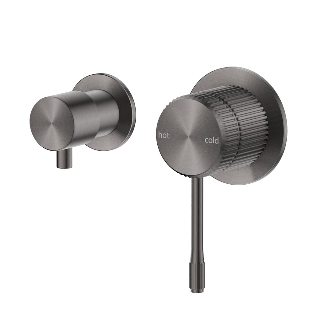 Mica Fluted Shower Mixer Diverter - Sideways in Gunmetal - side profile view