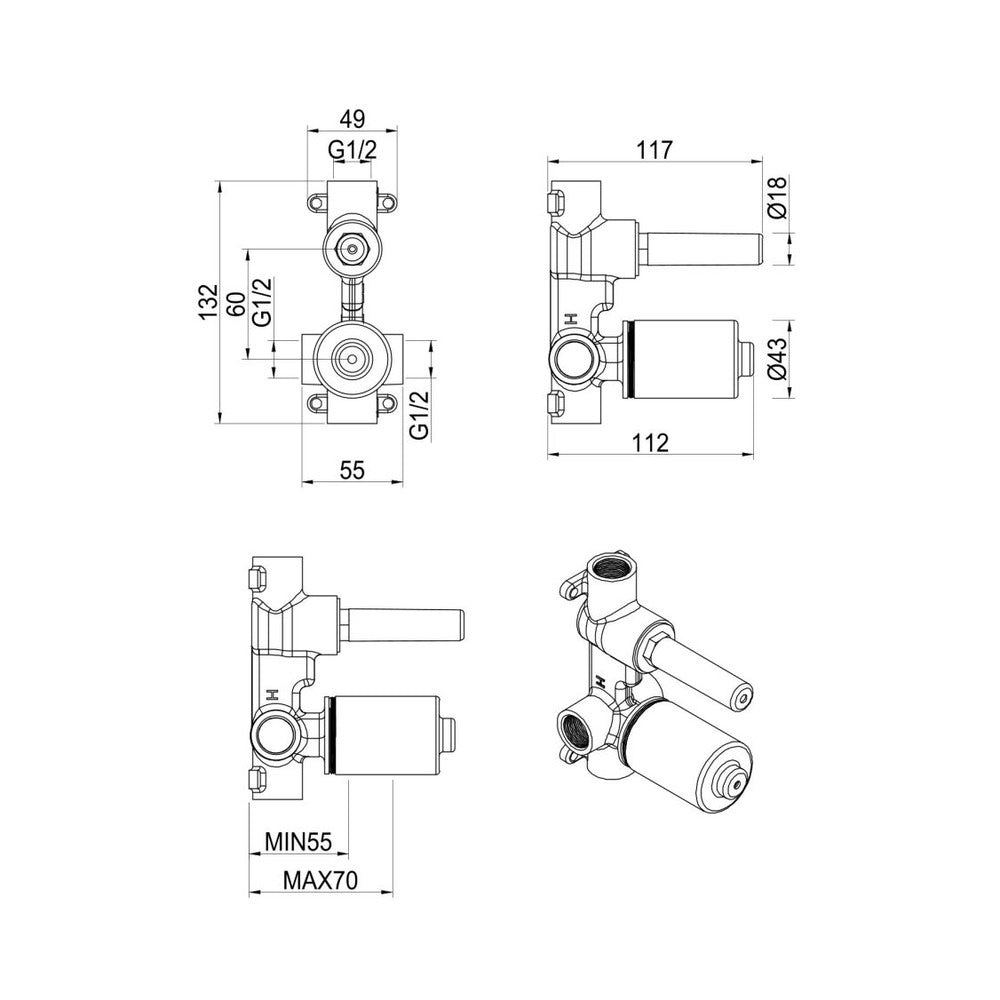 Tiago, Beki, Eleniko, Kaza - Shower Mixer Diverter - BODY ONLY - N/A