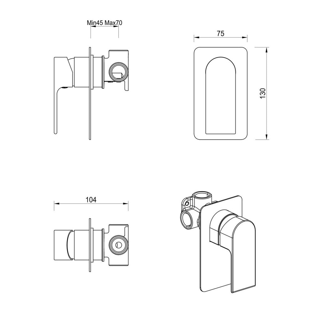 Beki Shower Mixer - Square Plate - TRIM KIT ONLY in Chrome - alternative product view
