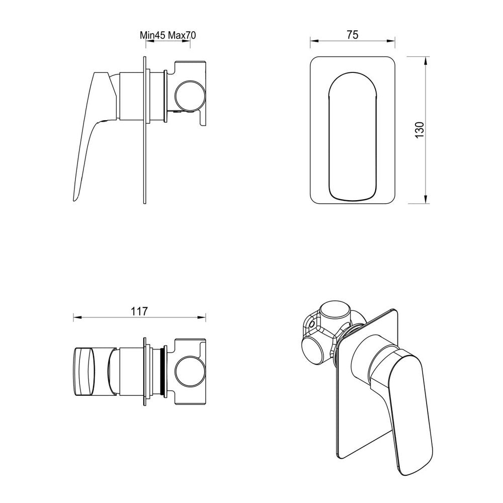 Kaza Shower Mixer - Square Plate - TRIM KIT ONLY - Chrome