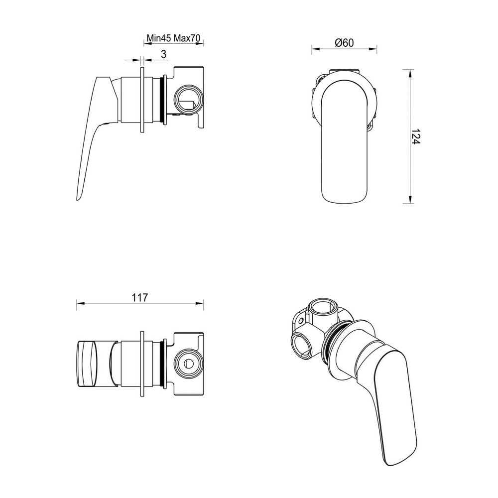 Kaza Shower Mixer - Round Plate - TRIM KIT ONLY - Chrome