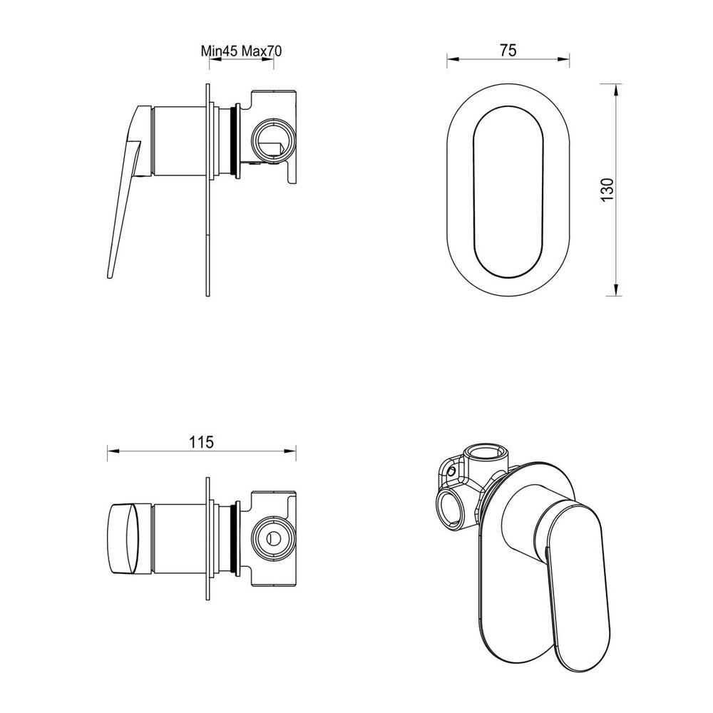 Lantra Shower Mixer - Oval Plate - TRIM KIT ONLY - Chrome