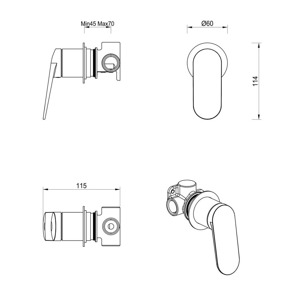 Lantra Shower Mixer - Round Plate - TRIM KIT ONLY - Chrome
