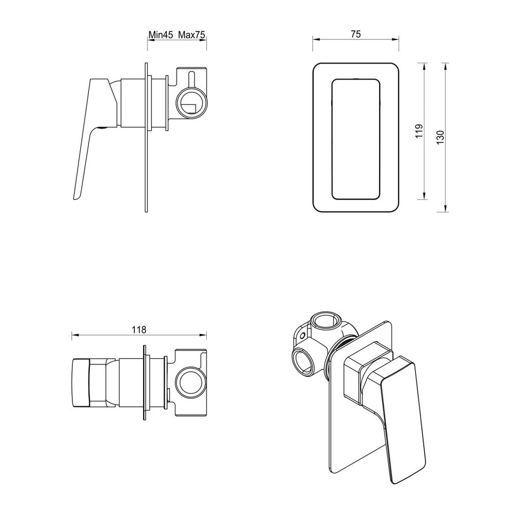 Tiago Shower Mixer - TRIM KIT ONLY - Chrome