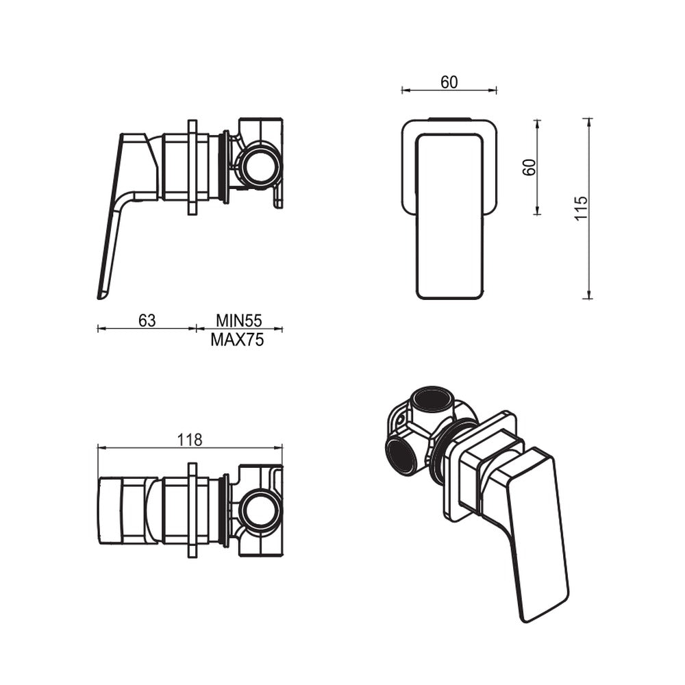 Tiago Shower Mixer - Small Plate - TRIM KIT ONLY - Chrome