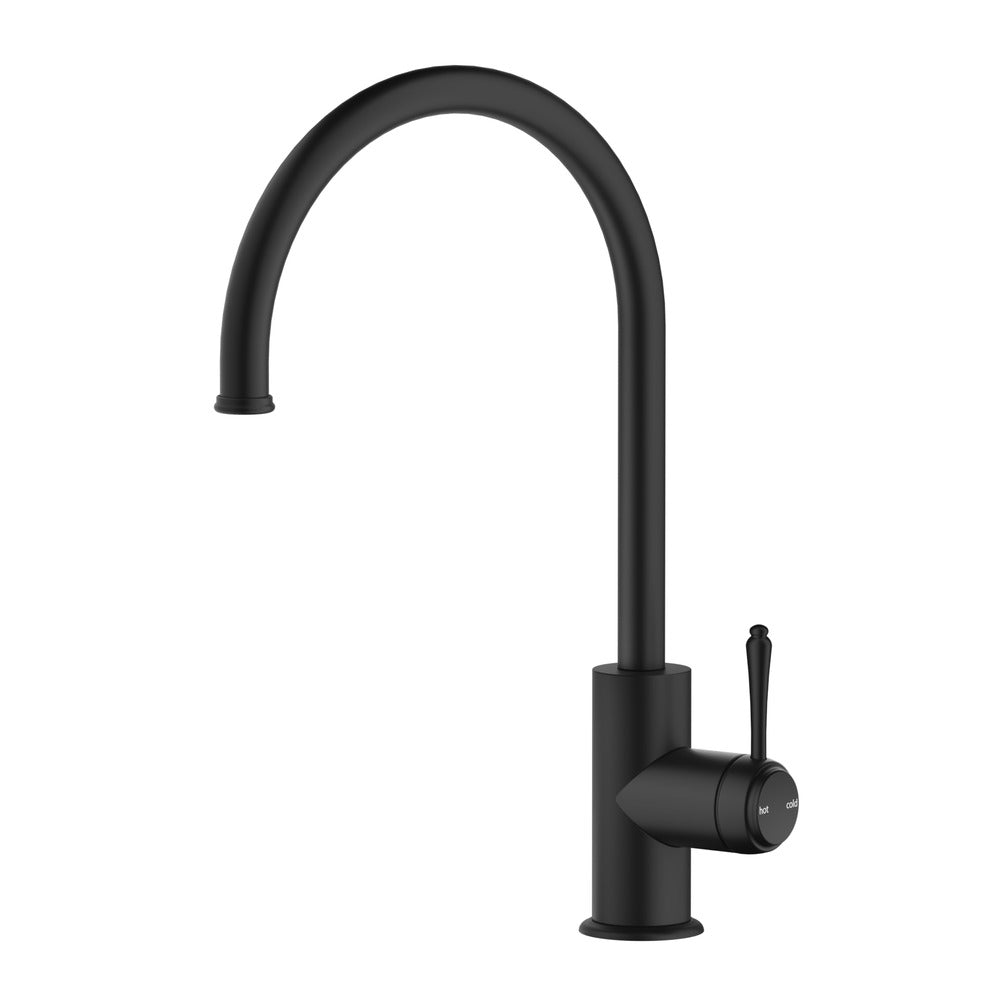 Mica Heritage Gooseneck Sink Mixer in Black - close-up detail view