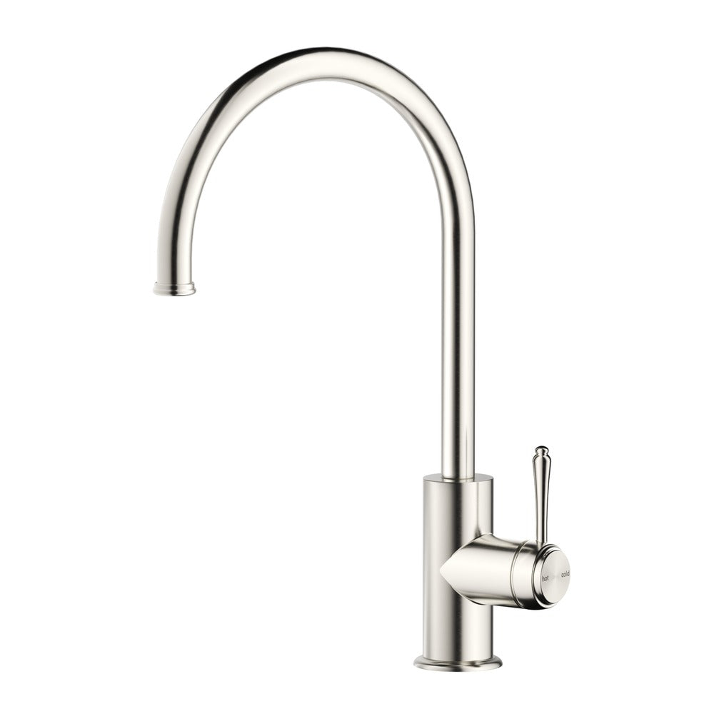 Mica Heritage Gooseneck Sink Mixer in Brushed Nickel - side profile view