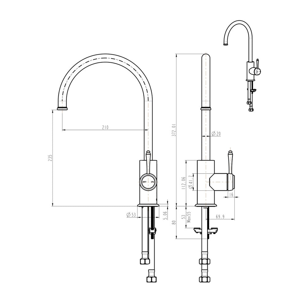 Mica Heritage Gooseneck Sink Mixer in Chrome - angled product view