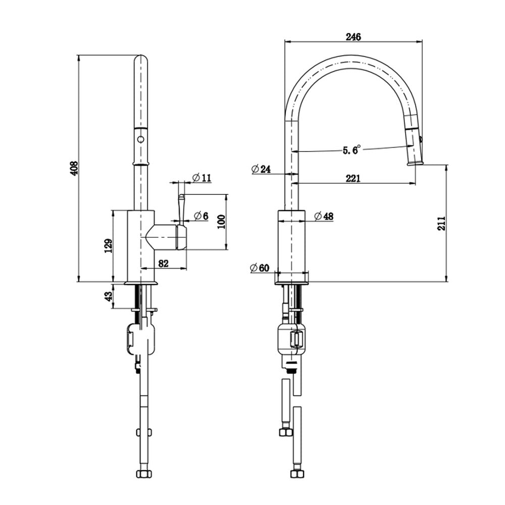 Mica Heritage Pull-Out Sink Mixer in Chrome - angled product view