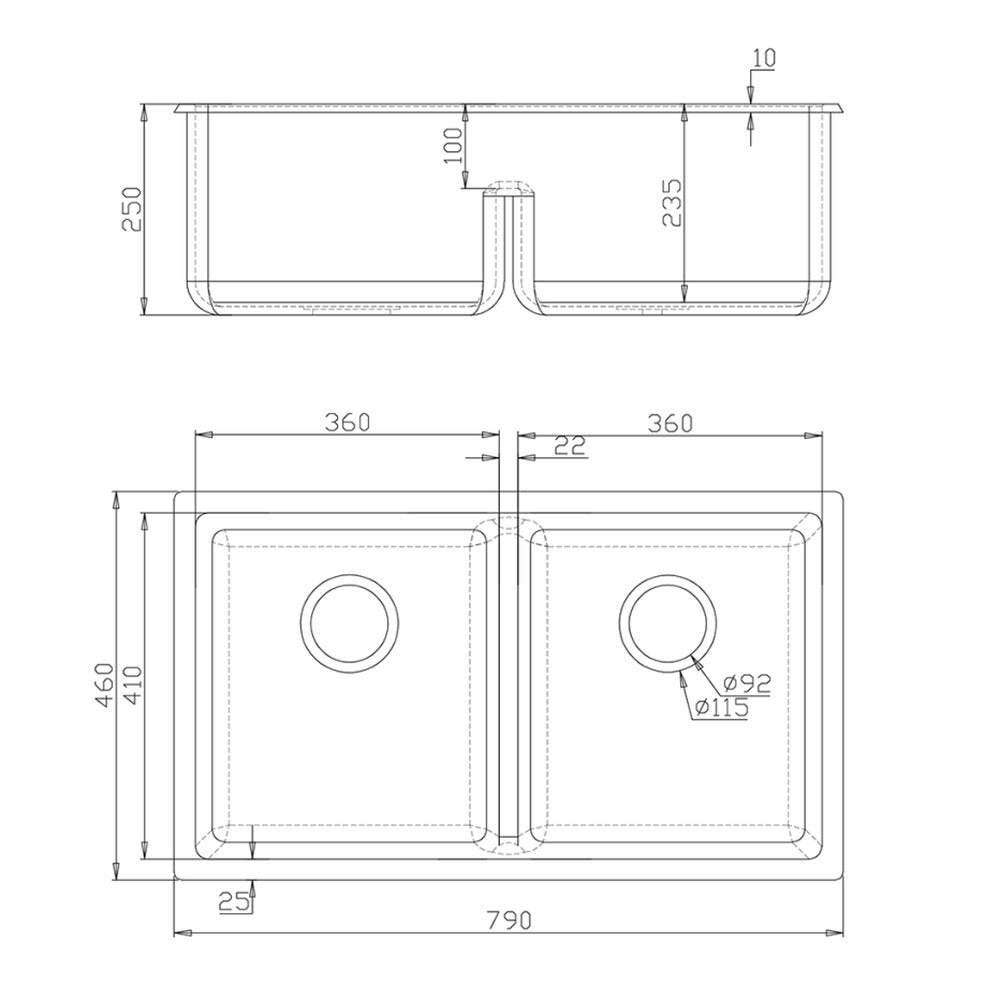 Fomos Sink 790 x 460mm - Double Bowl - Black