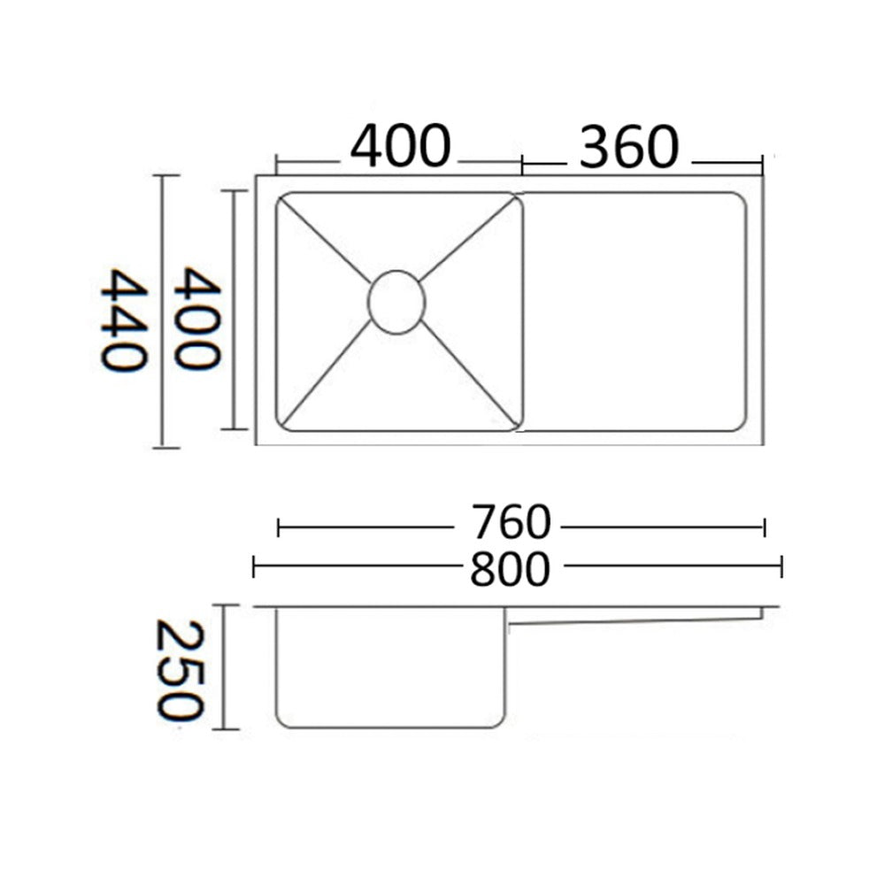 Luminare Sink 800 x 440mm - Stainless Steel