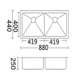 Luminare Sink 880 x 440mm - Double Bowl - Stainless Steel