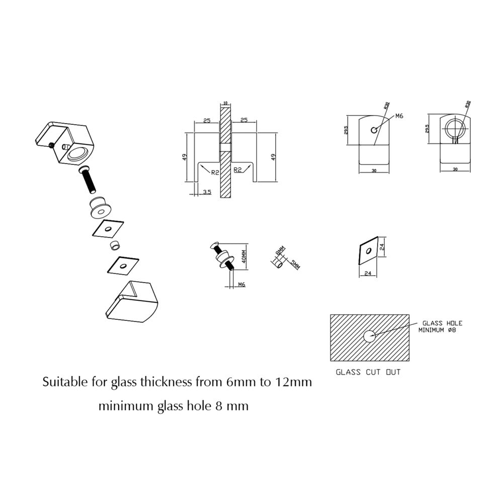 Shower Screen Handle - Square Lever - Chrome
