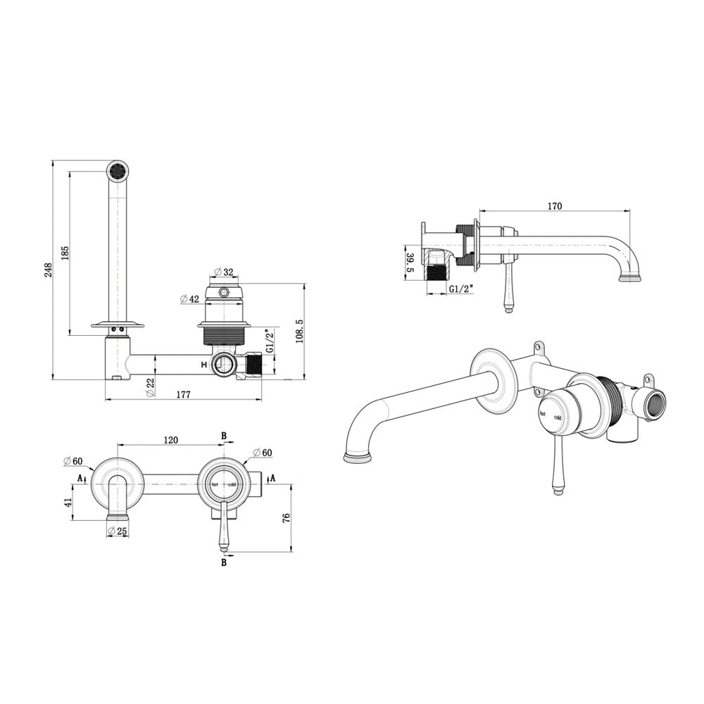 Mica Heritage Wall-Spout Combo - TRIM KIT ONLY in Chrome - close-up detail view