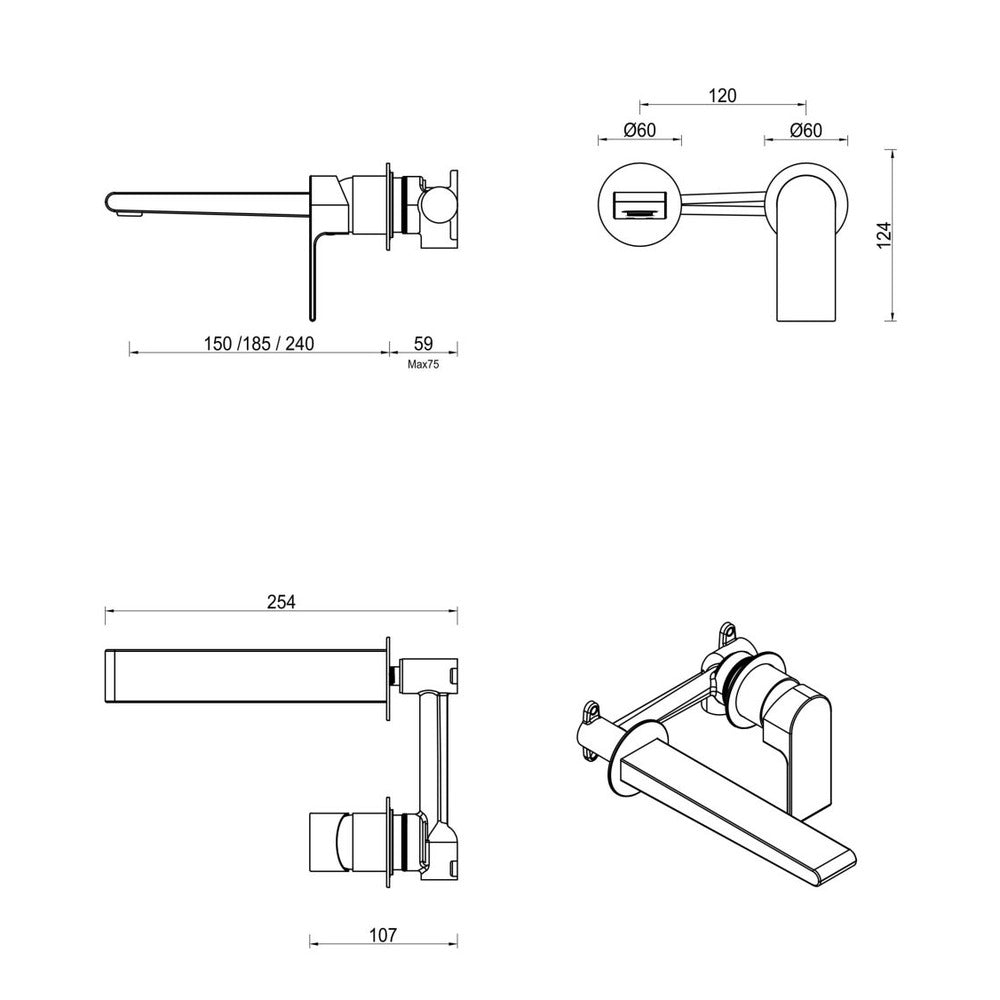Eleniko Wall-Spout Combo - 2P - TRIM KIT ONLY - Chrome