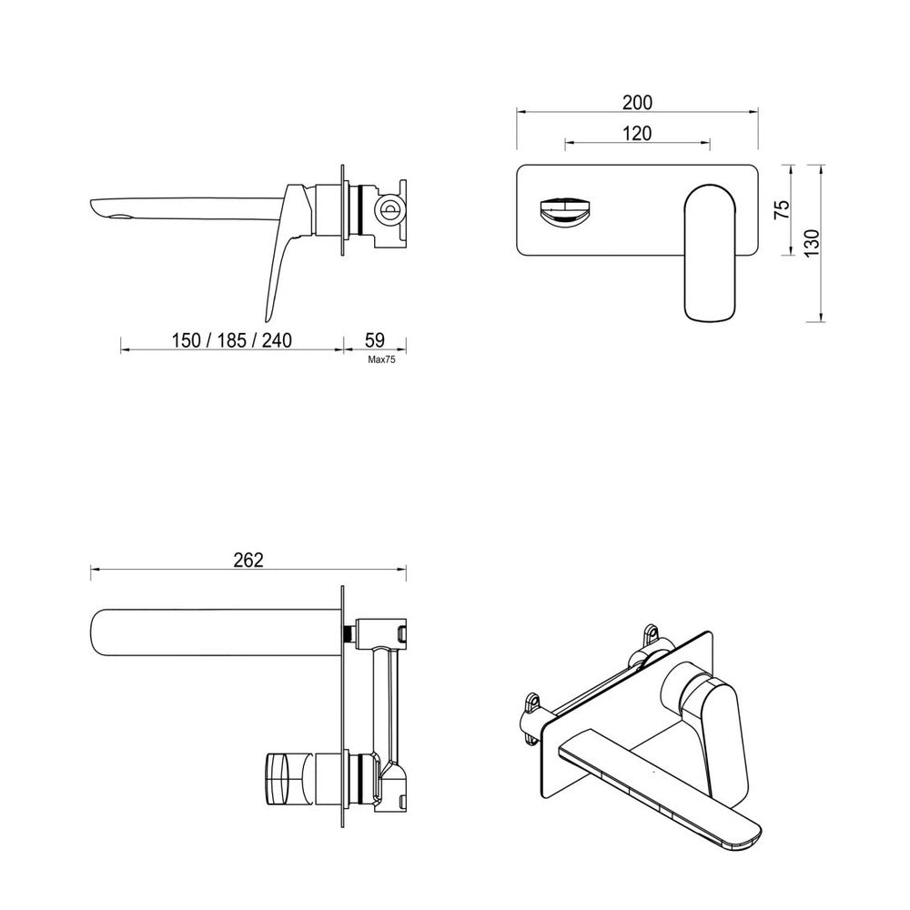 Kaza Wall-Spout Combo - 1P - TRIM KIT ONLY - Chrome