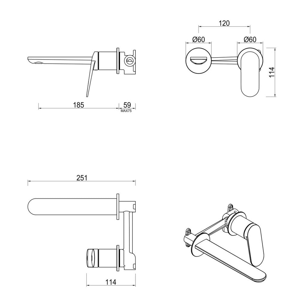 Lantra Wall-Spout Combo - 2P - TRIM KIT ONLY - Chrome