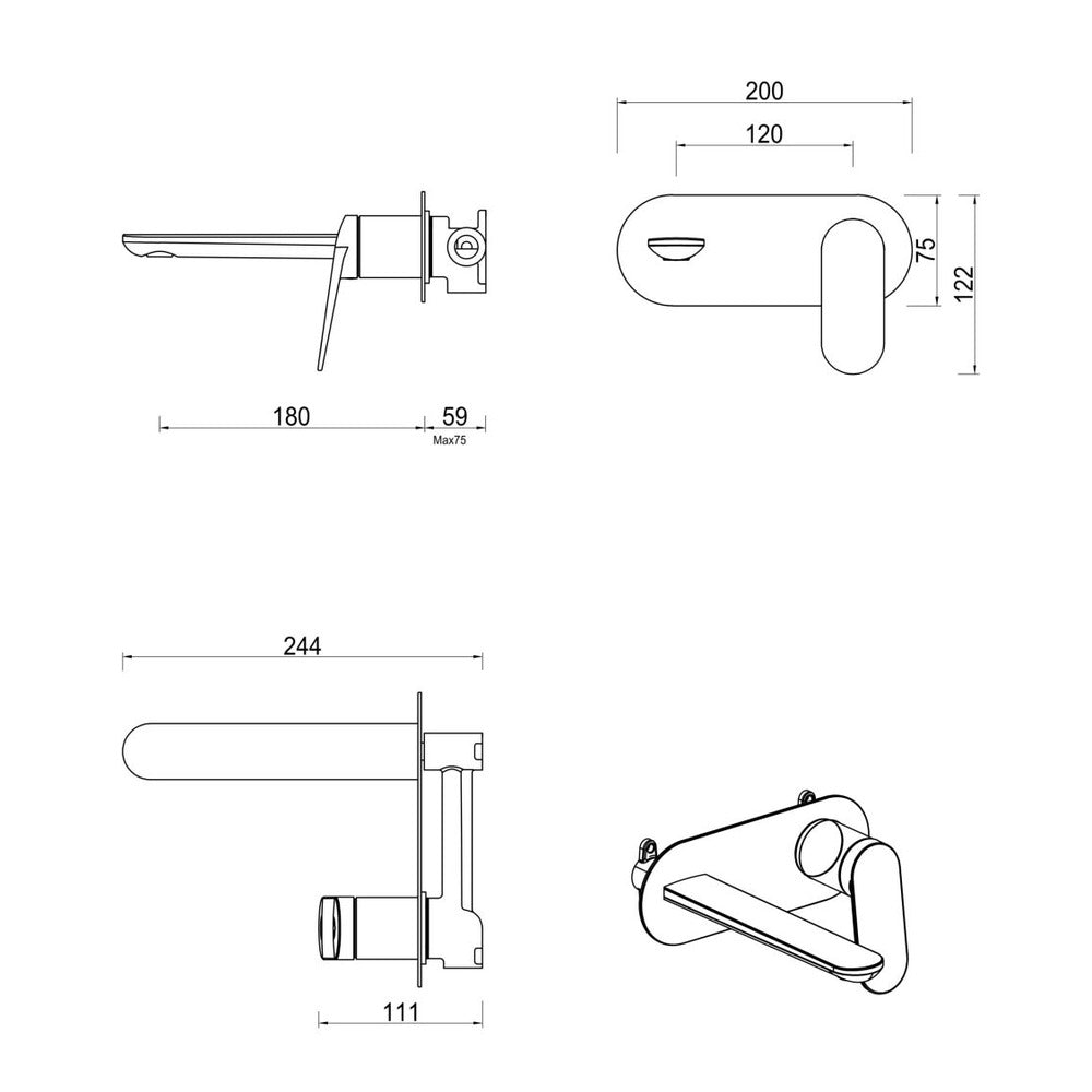 Lantra Wall-Spout Combo - 1P - TRIM KIT ONLY - Chrome