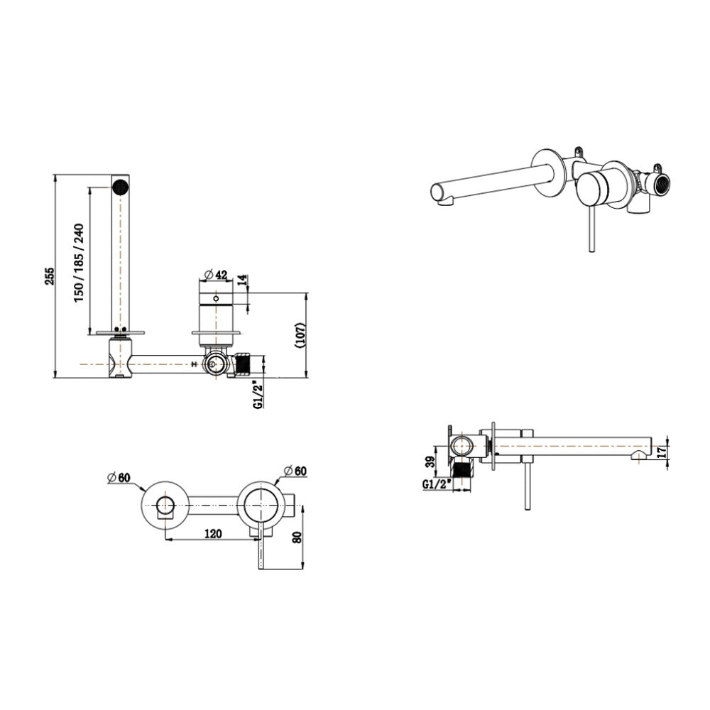 Mica Wall-Spout Combo - Straight Spout - 2P - TRIM KIT ONLY - Chrome