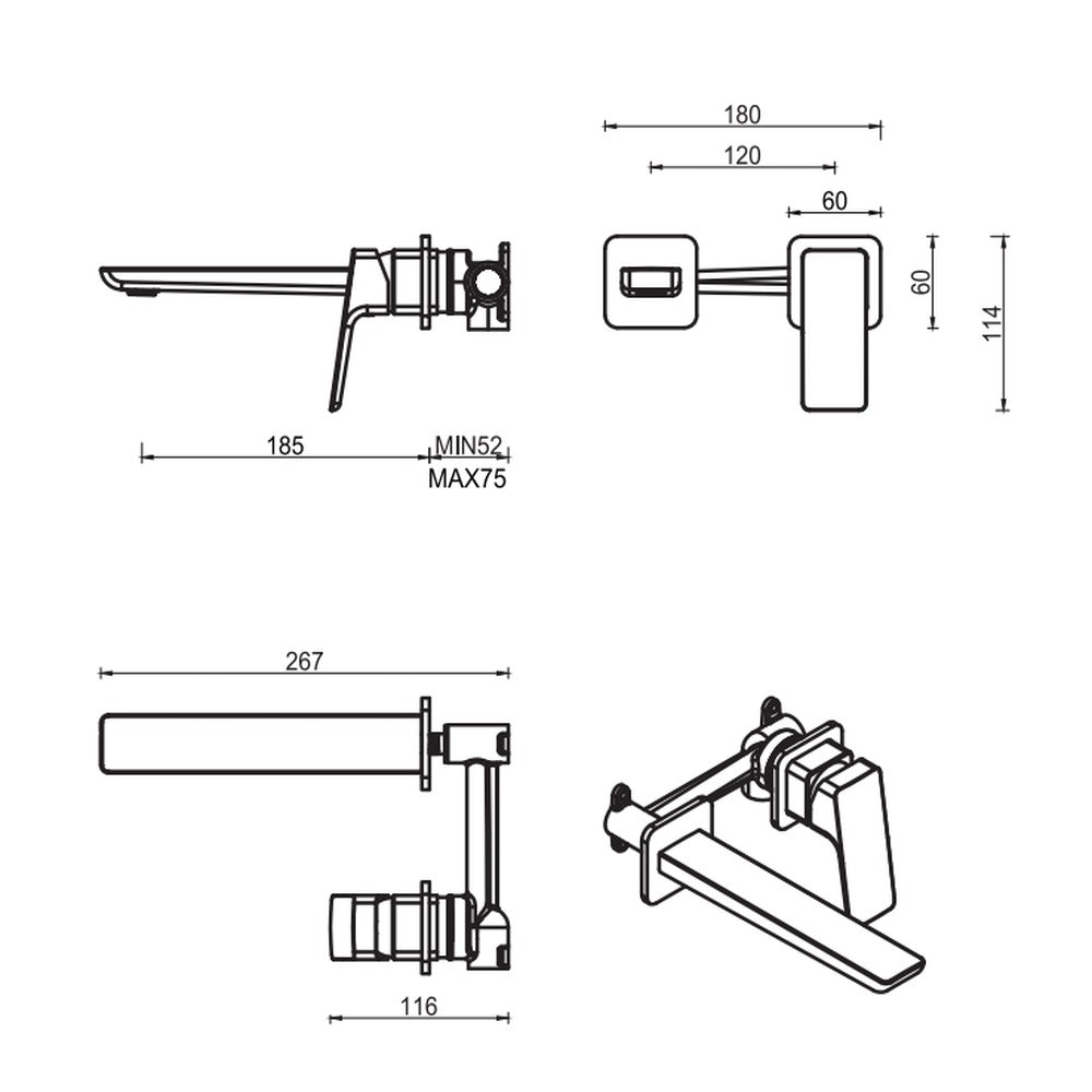 Tiago Wall-Spout Combo - 2P - TRIM KIT ONLY - Chrome