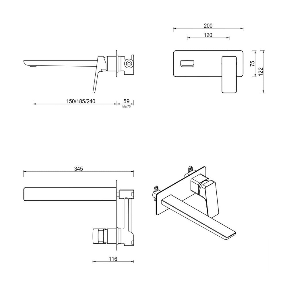 Tiago Wall-Spout Combo - 1P - TRIM KIT ONLY - Chrome