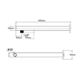 Mica Wall Shower Arm - 450mm - Straight - Chrome
