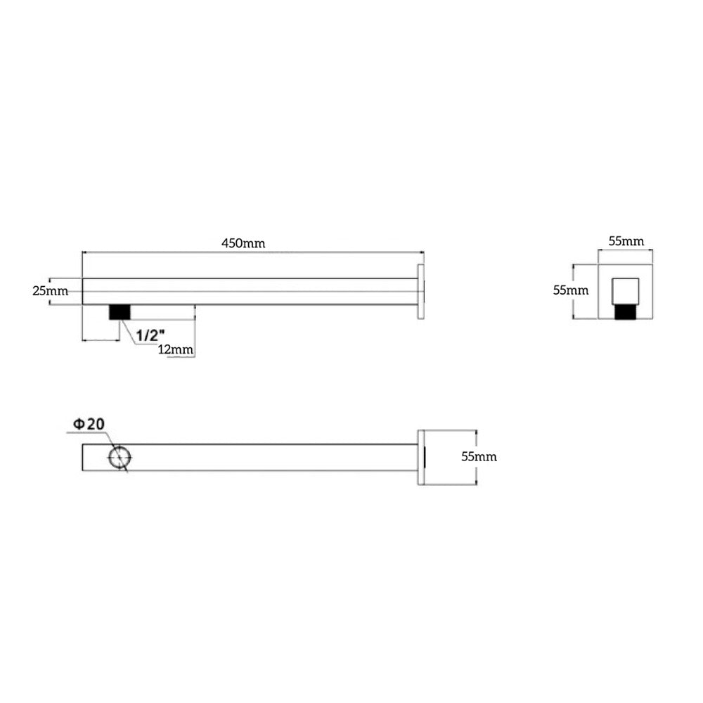 Cresta Wall Shower Arm - angled product view, bathroom fixture