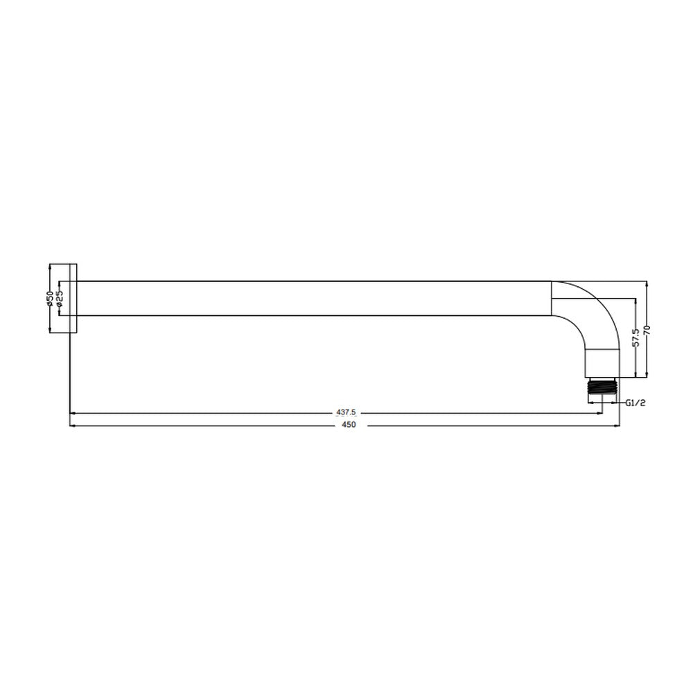 Mica Wall Shower Arm - 450mm - Curved - Chrome