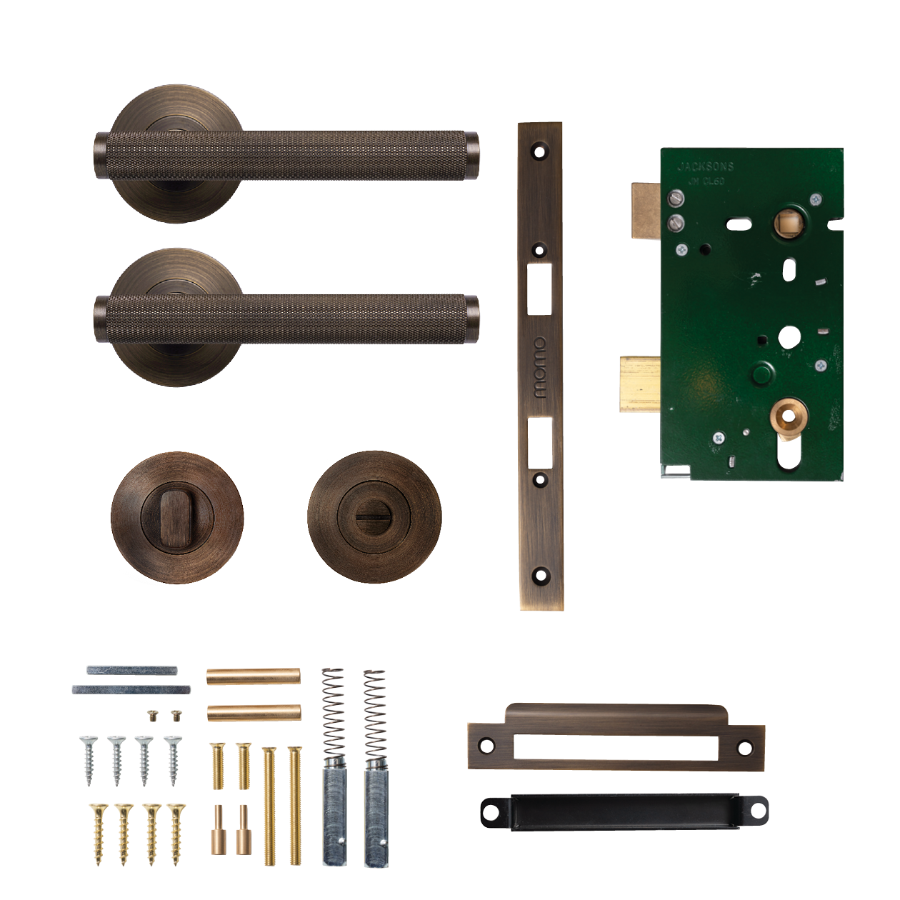 Momo Bellevue Solid Brass Knurled Mortice Lock Privacy Lever Set In