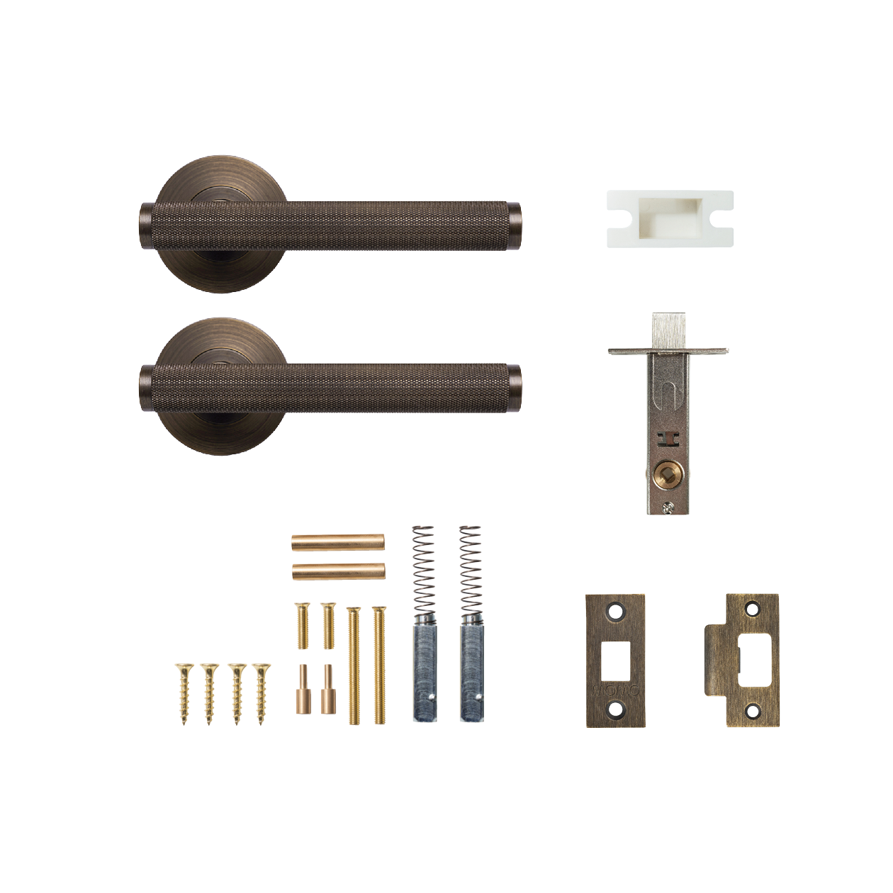 Momo Bellevue Solid Brass Knurled Tubular Latch Passage Lever Set In