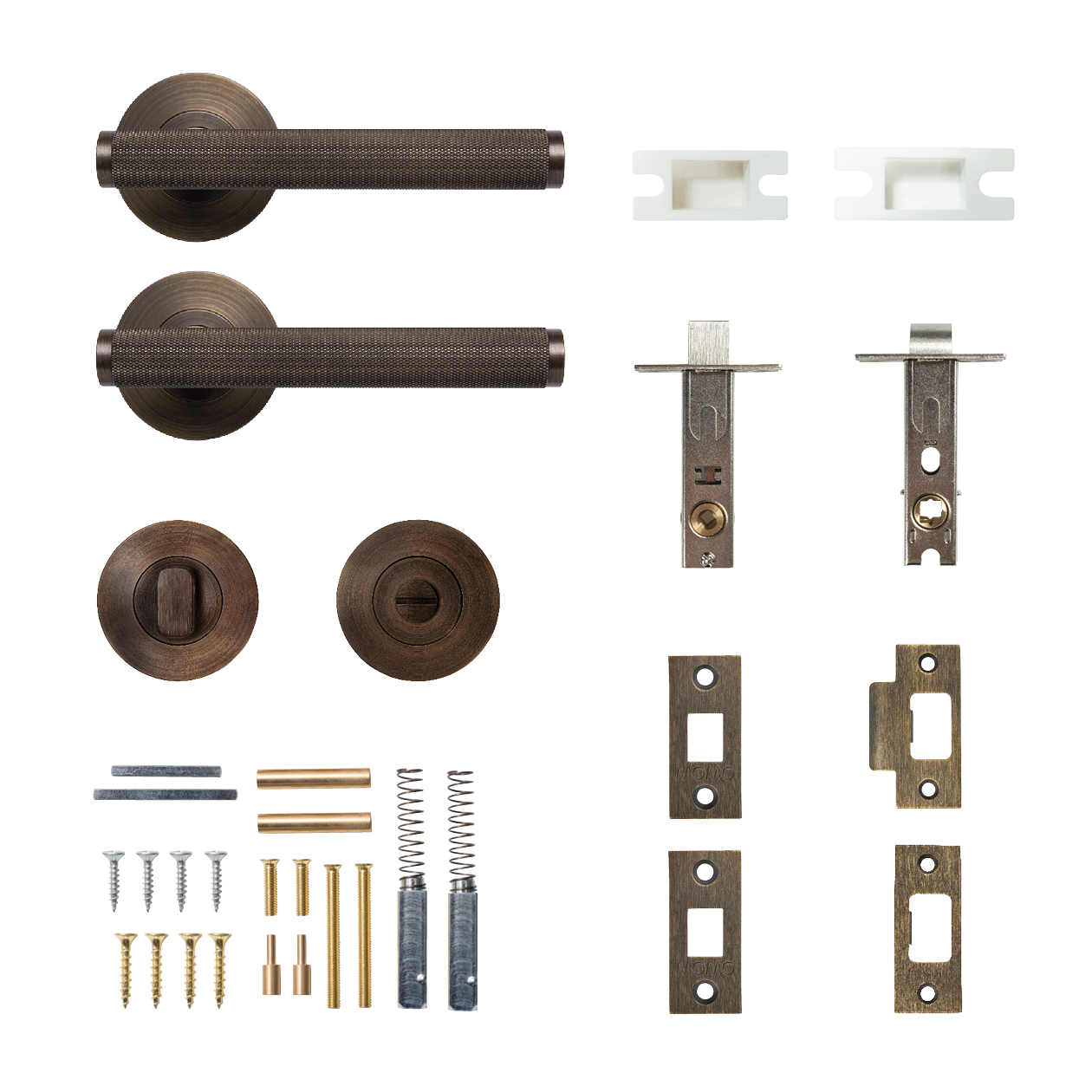 Momo Bellevue Solid Brass Knurled Tubular Latch Privacy Lever Set In