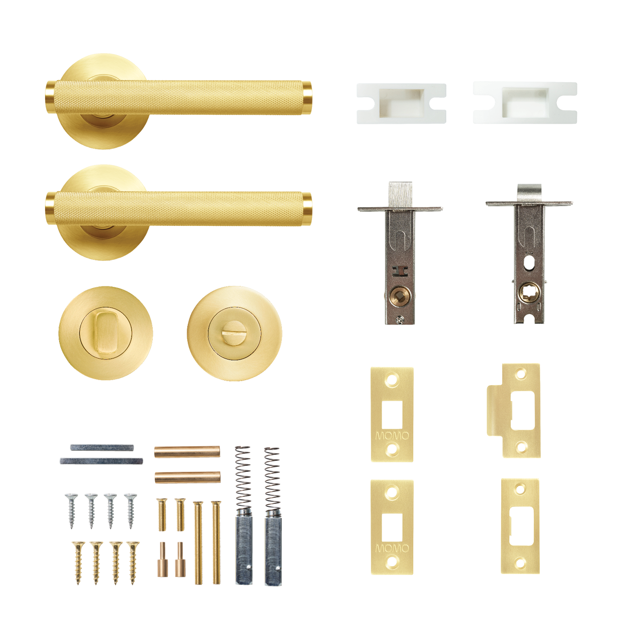 Momo Bellevue Solid Brass Knurled Tubular Latch Privacy Lever Set In