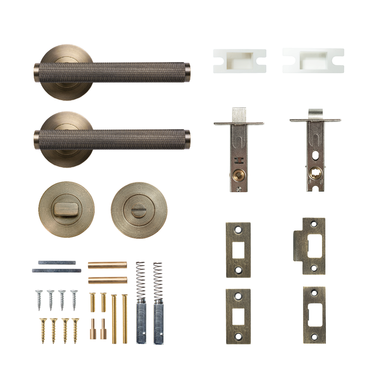 Momo Bellevue Solid Brass Knurled Tubular Latch Privacy Lever Set In