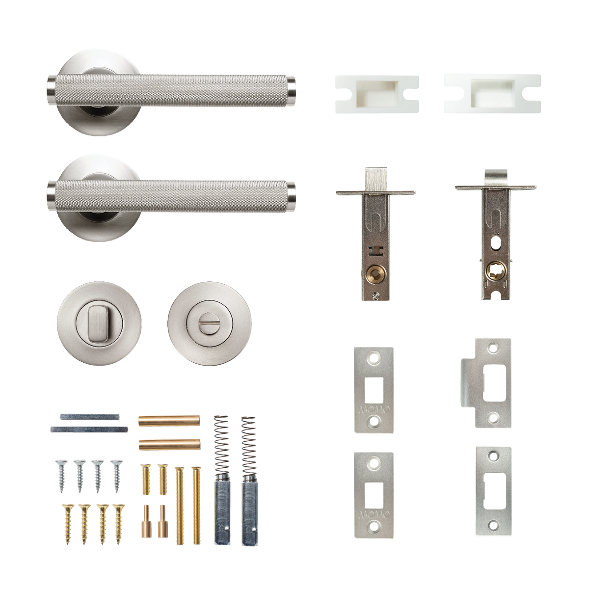 Momo Bellevue Solid Brass Knurled Tubular Latch Privacy Lever Set In