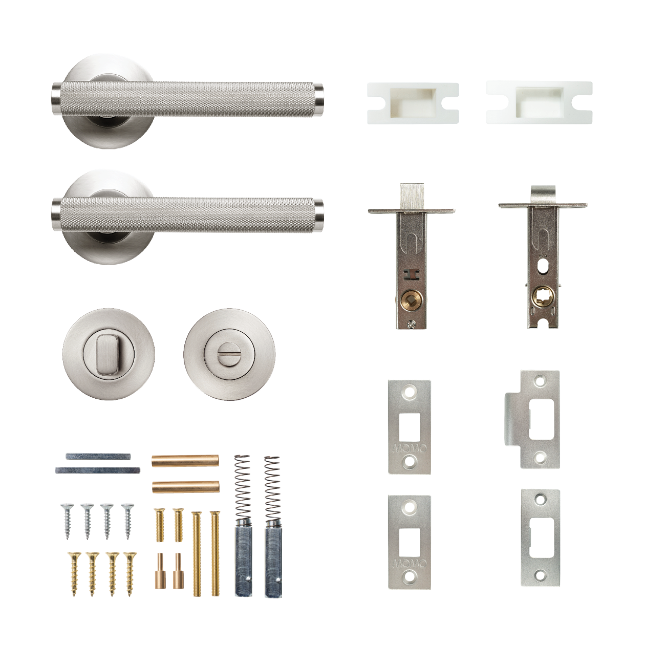 Momo Bellevue Solid Brass Knurled Tubular Latch Privacy Lever Set In