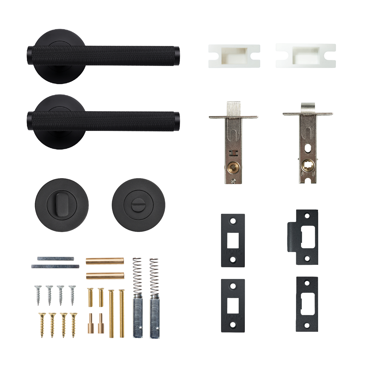 Momo Bellevue Solid Brass Knurled Tubular Latch Privacy Lever Set In
