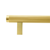 Momo Bellevue Lined Bar Pull Solid Brass 320mm in Brushed Satin Brass - close-up detail view