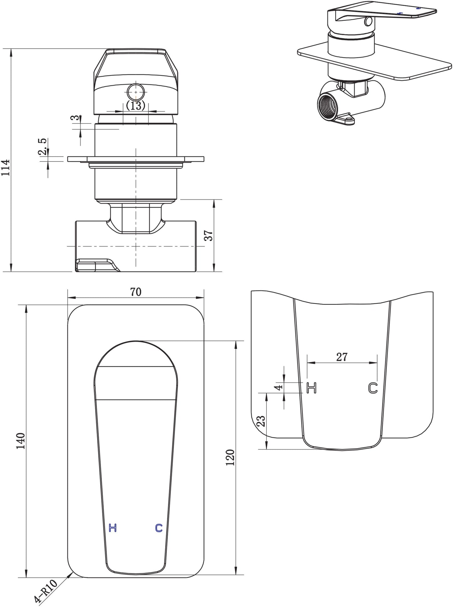 Cascade Shower Mixer - Matte Black