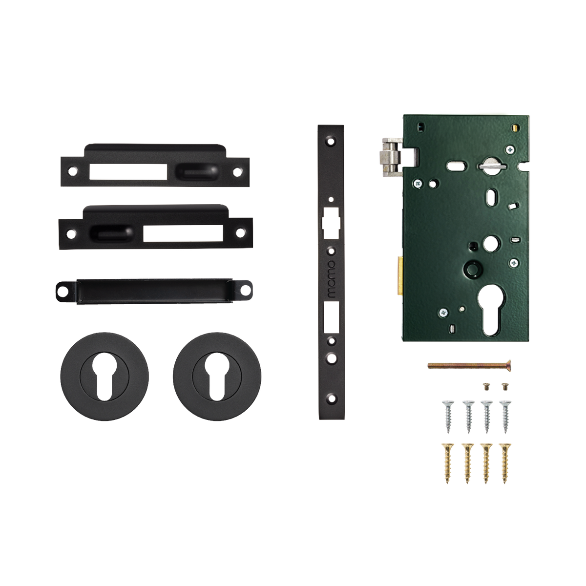 Momo Solid Brass Roller Mortice Entrance Set In in Matt Black - entrance set configuration