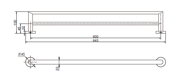 Eva Single Towel Rail 750mm - Matte Black