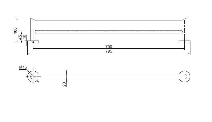 Eva Double Towel Rail 750mm - Matte Black