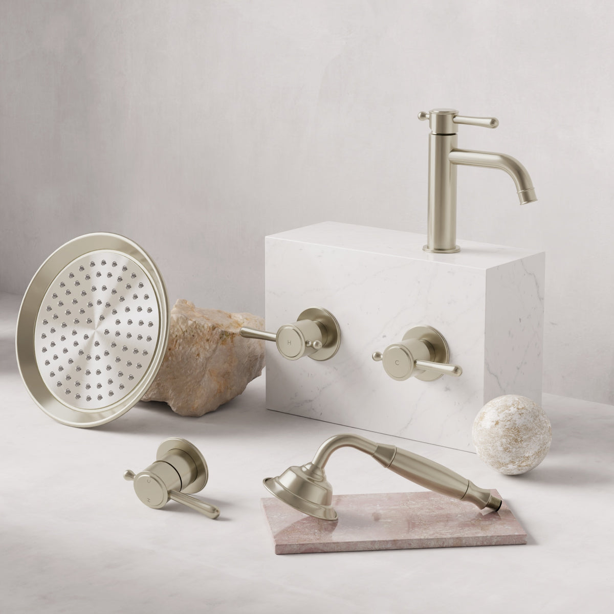 Harrington Shower Head - side profile view, bathroom fixture