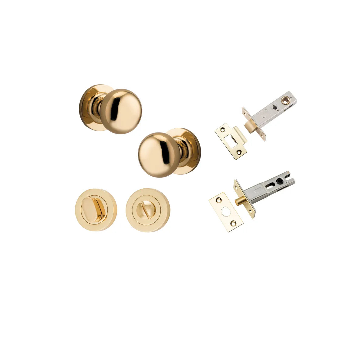 Cambridge Knob - Round Rose Privacy Kit with Separate Privacy Turn in Polished Brass - privacy set configuration
