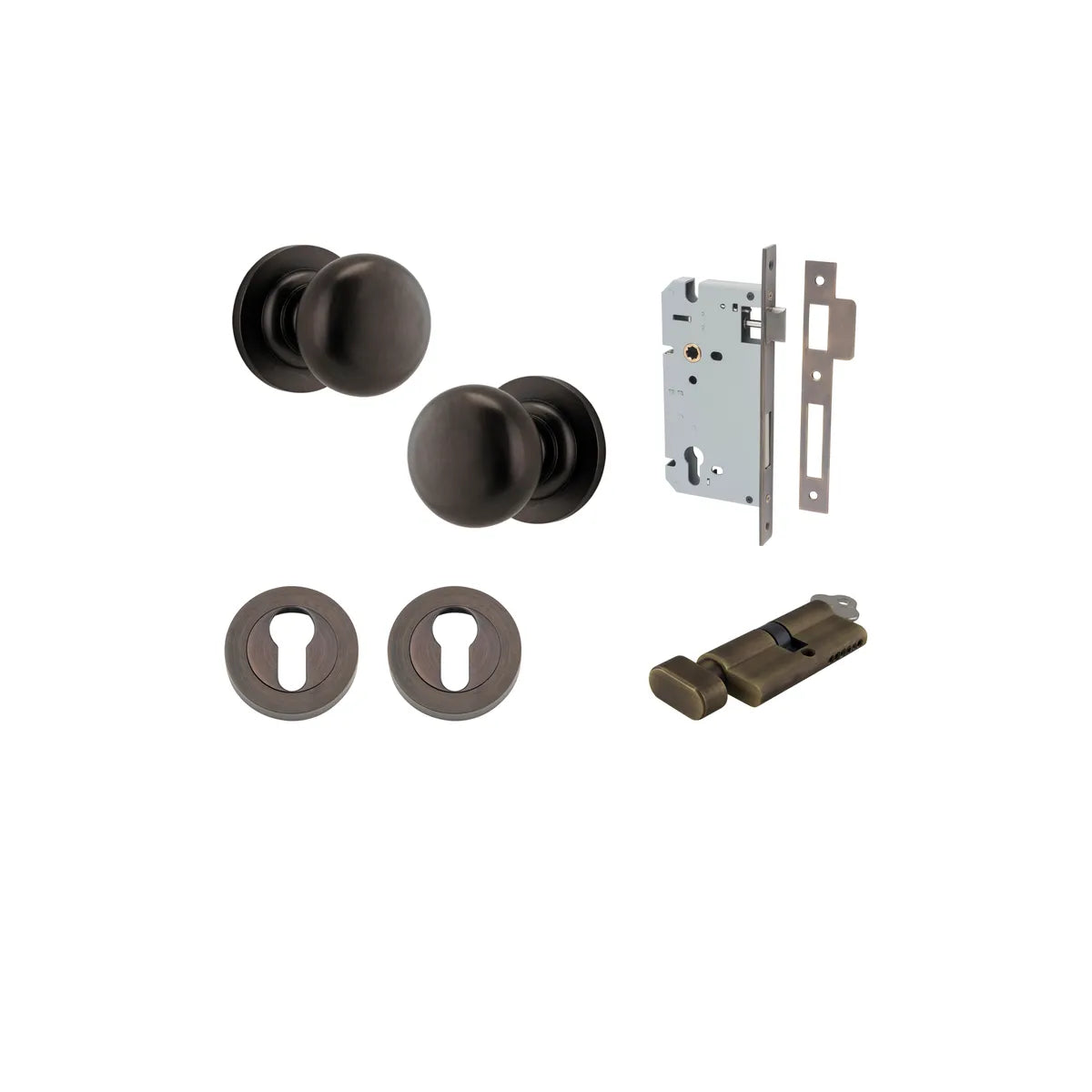 Cambridge Knob - Round Rose Entrance Kit with Separate High Security Lock - entrance set configuration (18 of 18)